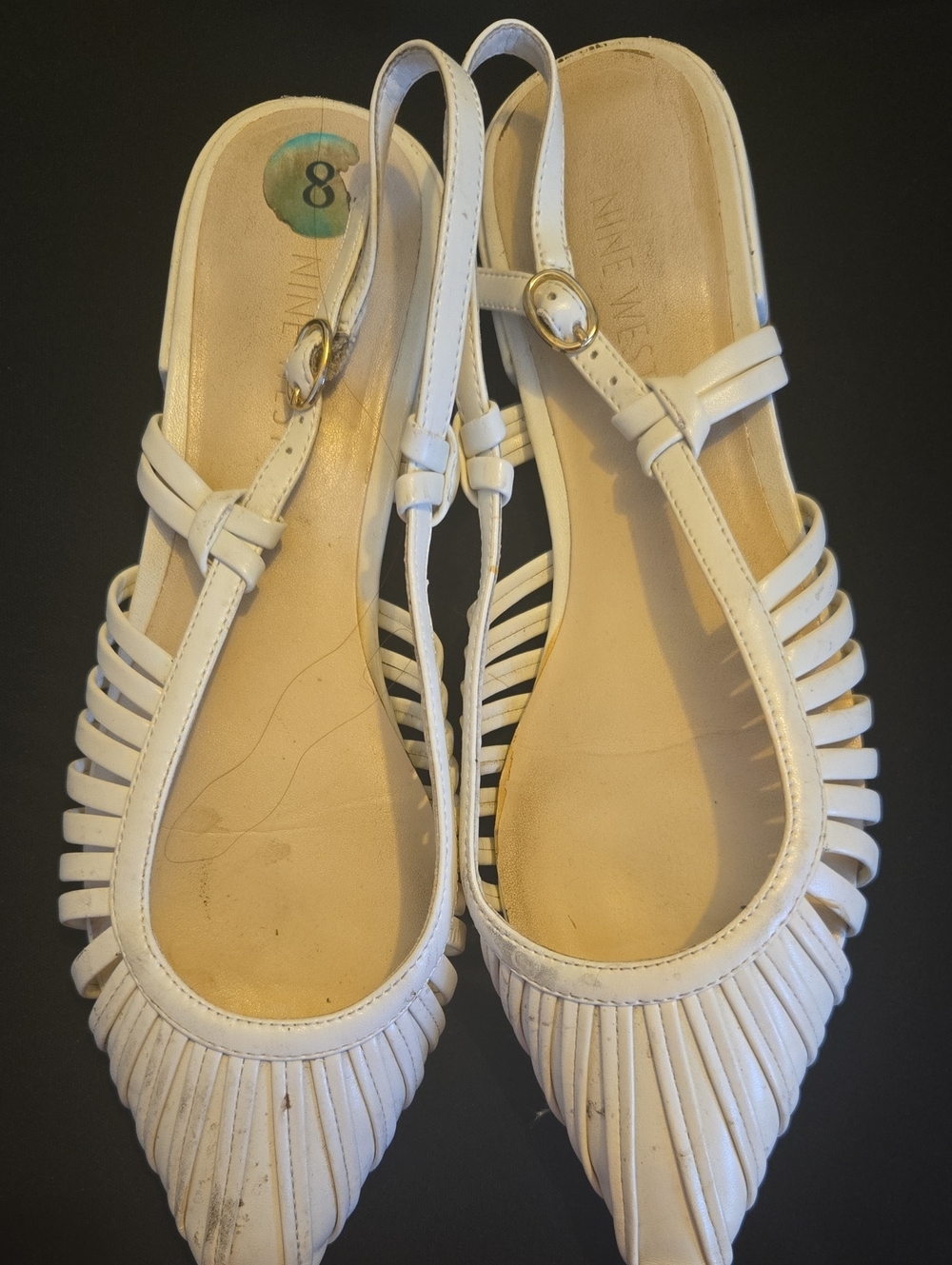 Nine West White Pointed Slingback Flats with Strappy Details